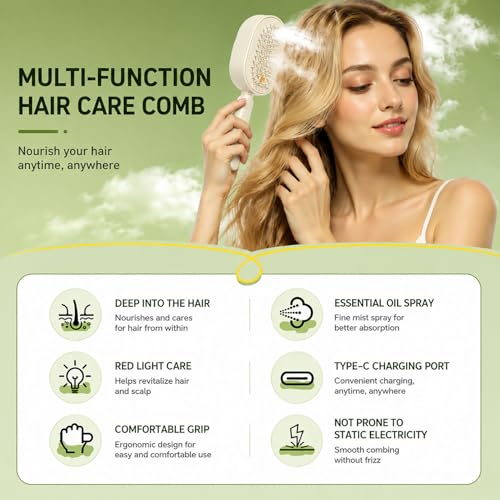 Rechargeable Electric Spray Hair Brush with Mist & Scalp Massage