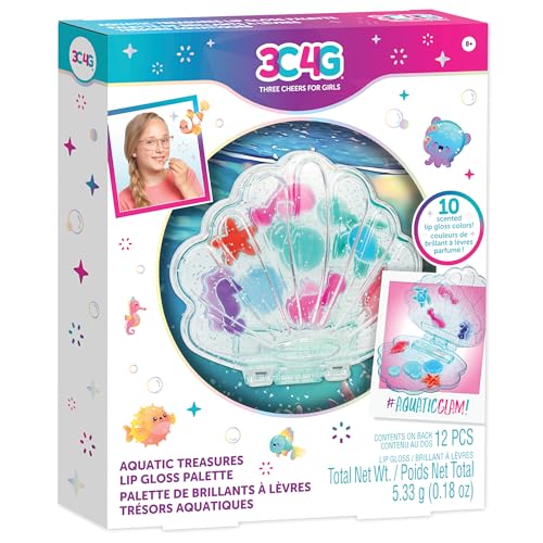 Aquatic Treasures Lip Gloss Palette - 10 Strawberry-Scented Colors, Clam-Shaped Case