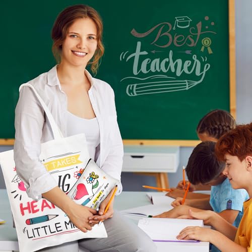 Blosssound 12 Pcs Teacher Appreciation Gift for Women Canvas Tote Bag Thank You Teacher Cosmetic Makeup Bag