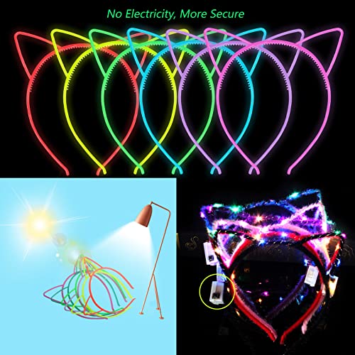 Glow in the Dark Cat Ears Headbands, 12pcs Plastic Light Up Hair Bands for Girls Party
