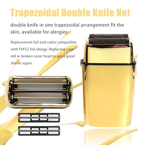 Replacement Foil and Cutter for BaBylissPRO Barberology Electric Shaver, Double Foil Shaver Replacement Head Compatible with BaBylissPRO Barberology FXFS2 Razors,Golden