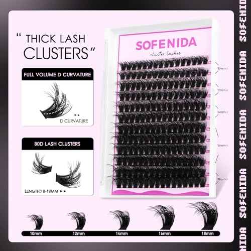 Lash Clusters Kit 80D Lash Clusters Kit 10-18mm Volume Eyelash Clusters D Curvature Cluster Eyelash Extensions 3D Wispy Lashes Clusters DIY Lash Extension Kit(80D-10-18MIX Thick Kit)