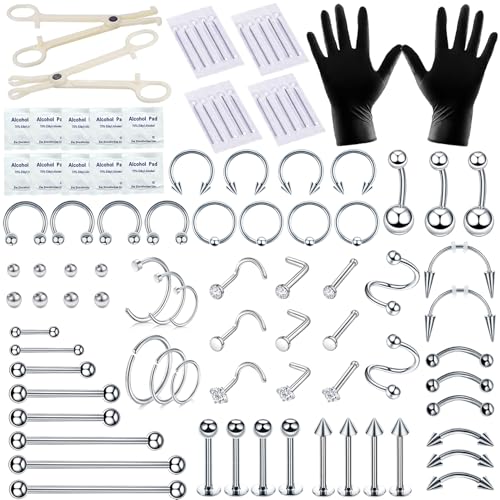 94-Piece Professional Body Piercing Kit with Stainless Steel Jewelry