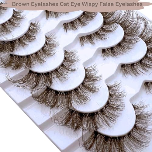 Brown Fox Eye False Eyelashes - 9 Pairs 3D Volume Wispy Strip Lashes