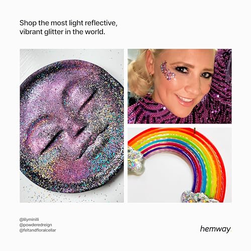 Hemway Fuchsia Black Holographic Mix Glitter Chunky Multi Purpose Dust Powder Arts & Crafts Decorations Costumes Makeup Cosmetic Face Eye Body Nails Skin Hair Festival 100g