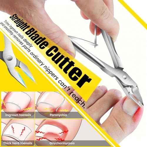 Ingrown Toenail Clippers Straight Blade Toe Nail Clippers for Thick Nails for Seniors, Stainless Steel Nail Clippers for Thick Toenails Ultra Slim 16mm Blade Podiatrist Nail Clippers (Straight Blade)