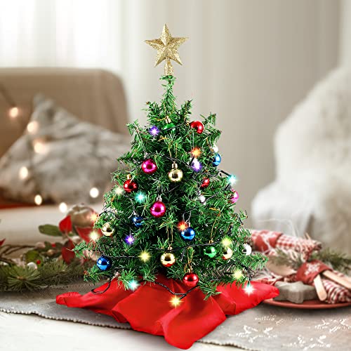 Joiedomi 24" Mini Christmas Tree Tabletop Set with Clear LED Lights, Artificial Mini Christmas Tree with Star Treetop and Ornaments, Best DIY Christmas Decorations (Storage Bag Included)