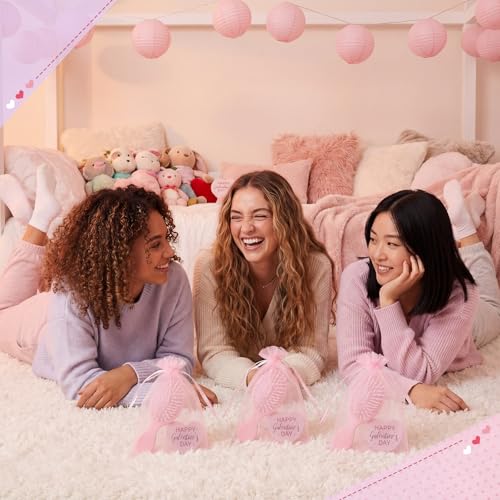 Yungyan 12 Set Galentine's Day Party Favors for Women Pink Heart-Shaped Mirror and Small Hair Brush with Organza Bag Party Supplies Cute Inspirational Gift Sets for Bestie Birthday Bridal Shower