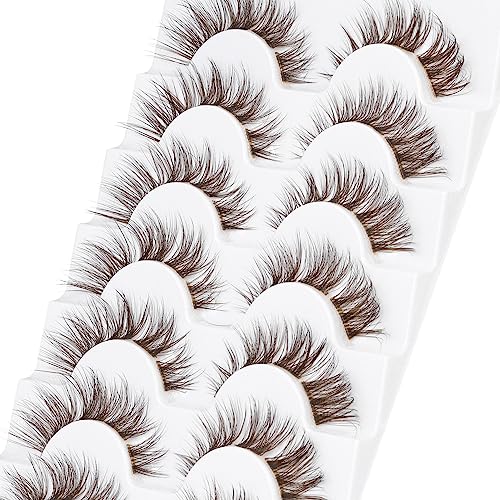 7 Pairs Mink DIY Individual Fluffy Wispy Lashes - Brown Natural Look False Eyelashes Extensions