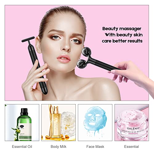 2-in-1 Electric Face Massager with 3D Roller & T-Shape Vibration