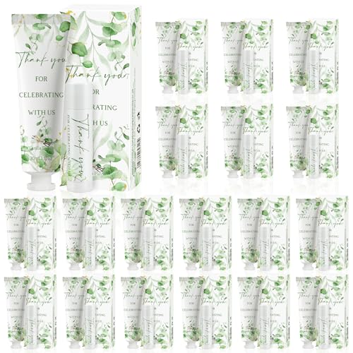30 Sets Moisturizing Hand Cream Lip Balm Gift Kit for Wedding Return Thank You Welcome Gifts Sage Green Eucalyptus Leaf Theme Baby Shower Birthday Gifts Party Favors Games Prizes Winter Wedding Guests