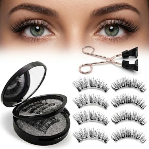 Magnetic Eyelashes Kit - 4 Pairs 3D Wispy Lashes, No Glue