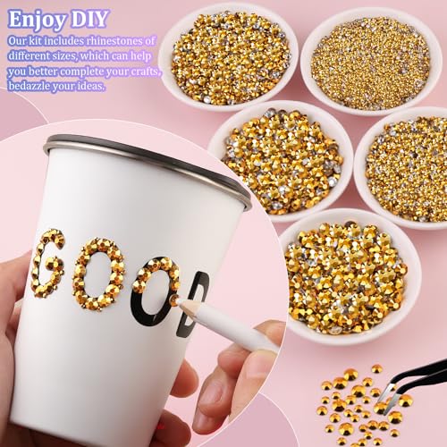 Mine Gold Resin Rhinestones 25000pcs 2-6mm with 1 Glue for DIY Crafts, Shoes & Nails (Mineral Gold, Large Pack + 1 Glue)