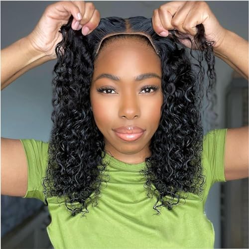 Ailwelia Curly Bob Wig Human Hair 5x5 Glueless Pre-Plucked 14"