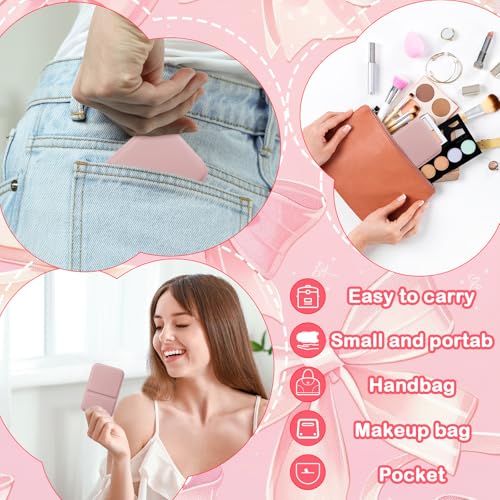 12 Pcs Compact Folding Pocket Mirror Set - 4.2'' Pink Handheld Mirrors