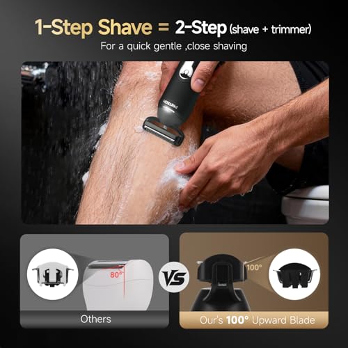 Body Hair Trimmer for Men, Dual-Hend Public Trimmer & Foil Shaver Waterproof Electric Rezor for Men Wet/Dry Groomer,USB-C Rechargeable Ball Shaver with Dock Charging & Travel Lock, Black