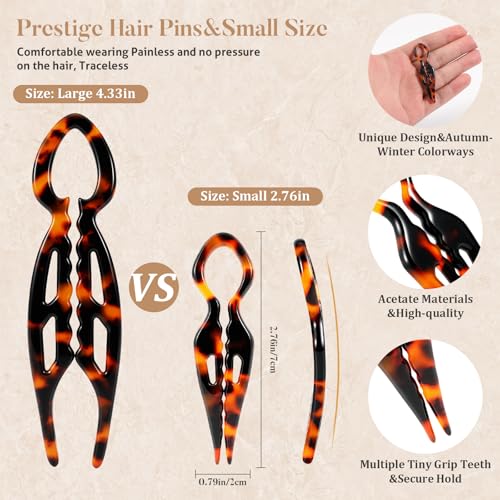 Tiefebene 8-Pack French Hair Pins - 2.75” Curved Anti-Slip for Updos