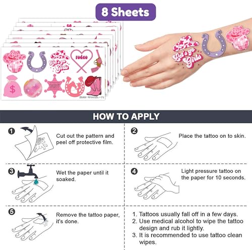 Cowgirl Temporary Tattoo Stickers 96PCS Party Favors