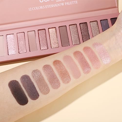 UCANBE 12 Color Eyeshadow Palette - Nude & Neutral Matte Shimmer Makeup Set with Brush