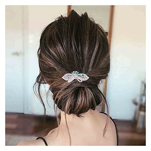 Yheakne Crystal Wedding Hair Clip Barrette Blue Rhinestone Hair Barrette Clip Bling Bridal Headpieces Decorative Head Clip Headwear Crystal Bride Hair Accessories for Women and Girls Gifts for Bridesmaid (Blue)