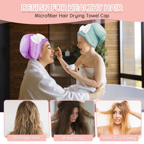Microfiber Hair Drying Caps - 5-Pack Ultra Absorbent Turbans with Bowtie