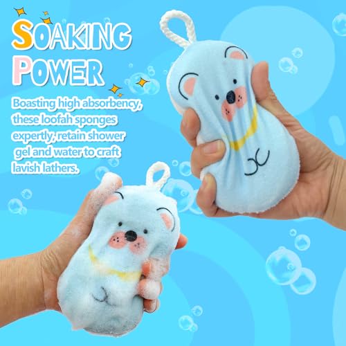 Kids Bath Loofah Sponge 3-Pack with Pink, Blue, White - Soft Exfoliating Body Scrubber for Babies & Toddlers