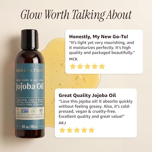 SOULSATION Pure Jojoba Oil 6oz - 100% Natural Moisturizer for Skin, Hair & Body