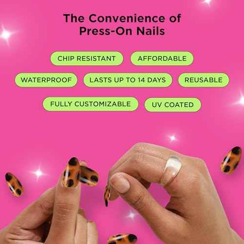 PaintLab Press-On Nails Manicure Kit, Tortoise Chic, 30-Piece Set, Long-Lasting Fake Nails with Glue, File, Prep Pad & Cuticle Stick