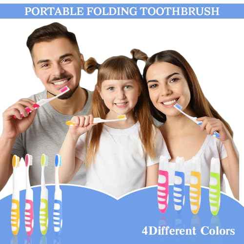 Travel Toothbrush, 4PCS Portable Travel Toothbrush Set,Mini Tooth Brush Built in Cover Soft Travels Size Folding Toothbrushs Individually Wrapped ToothBrushes for Adults Kids Hiking Camping Traveling