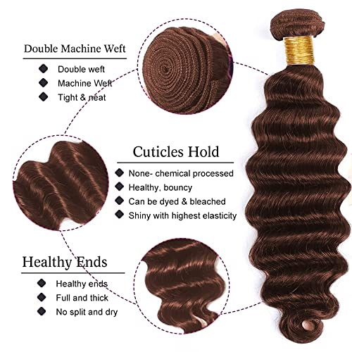 #4 Brown Deep Wave Hair Bundles - 30 Inch Brazilian Virgin Human Hair - FuivJuix, 3 Pack