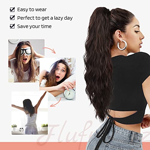 FLUFYMOOZ Ponytail Extension, 26 Inch Drawstring Ponytail Hair Extensions for Women，Long Curly Wavy Ponytail Natural Wavy Synthetic Hairpiece for Women Daily Use party (26 Inch Natural Black)