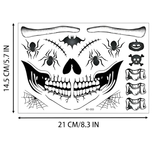 Skull & Creepy-Mouth Temporary Tattoo Stickers, 4-Pack