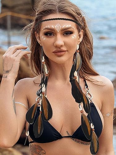 CAKURE Hair Feathers Gypsy Headpiece Viking Costume Feather Hippie Headband Fortune Teller Accessories for Women