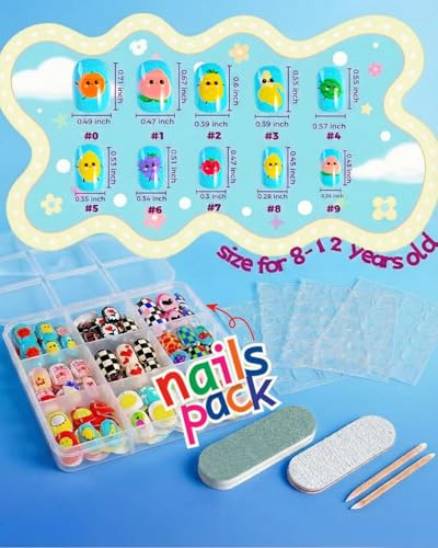 ABOLINE 229Pcs Nail Kit: 216 Short Press-On Nails with Glue & 9 Nail Tabs, Fruit Style for Girls