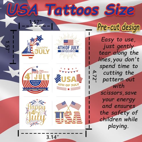 4th of July Temporary Tattoos for Kids - 180pc Patriotic Set
