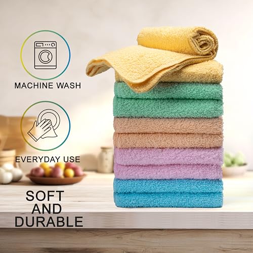 Textila Cotton Terry Washcloths Set – 12x12 Inch, 10-Pack Multicolor