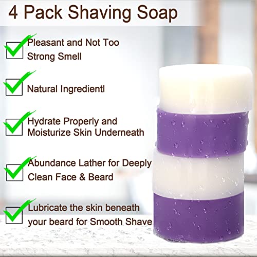 4 Packs Shaving Soap w/Shaving Bowl,Shaving Brush,Shaving Cream,Unqiue Gift Set Mens Shaving Kit for Christmas Stocking Stuffers for Him Boyfriend Dad Adult Husband Birthday Valentines Day