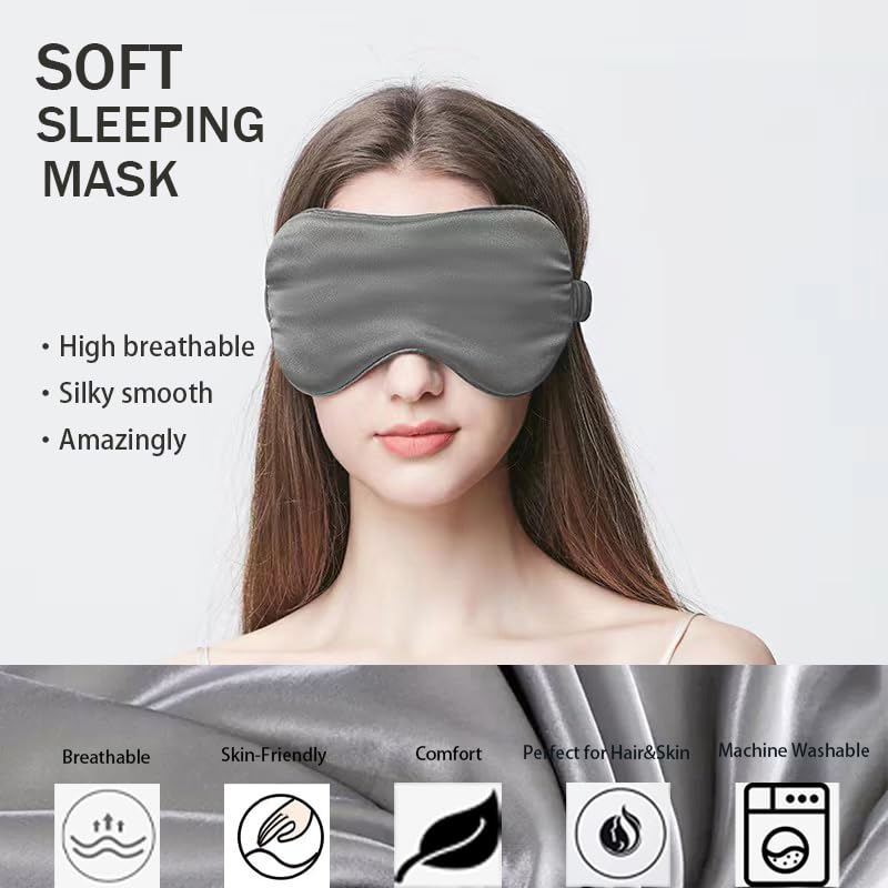 Silky Grey Satin Pillowcase Eye Mask 3-Piece Set 20"x30" Satin Pillow Case Sleep Mask and Scrunchies Blindfold Gift Set for Men Women (Gray)