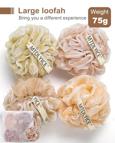 XL Large Loofah Sponge 4 Pack - Body Scrubber for Bath