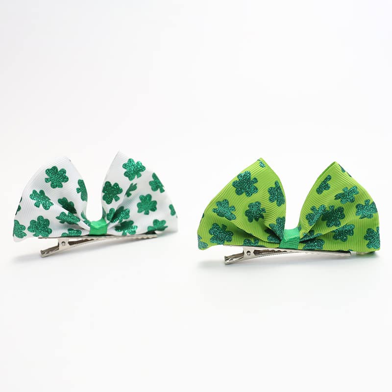 St. Patrick Bow Hair Clips Hairpin Grosgrain Ribbon Bows Holiday Barrettes JHSP07 (2 Pcs-Set A)