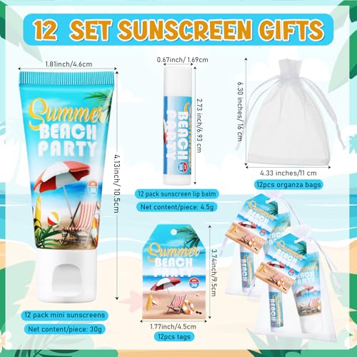 12 Sets Christmas Party Supplies Bulk Spf 30 Travel Size Mini Sunscreen and Sunscreen Lip Balms for Summer Party Thank You Gifts Supplies(Beach)