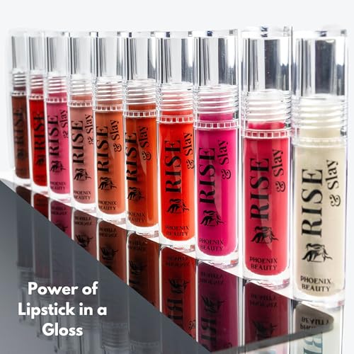Magenta Lip Gloss ? Phoenix Beauty Rise & Slay Power Gloss | Pomtini Raspberry Tint with Hyaluronic Acid, Jojoba & Castor Oil | High-Pigment, Non-Sticky Hydrating Shine (4.5ml)