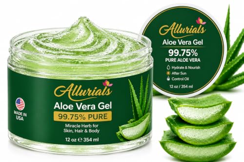 Allurials Aloe Vera Gel - 99.75% Organic & Pure, Cold Processed, 12 Oz - After Sun, Face, Body, Hair & Scalp Moisturizer - Gel Variant