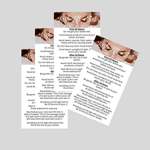 Lash Lift + Tint Aftercare Instruction Cards | 50 Pack | 2 x 3.5¡± inches Business Card Single Side | Eyelash Lift and Tint Kit at home diy aftercare supplies | White with Lash Photo Design