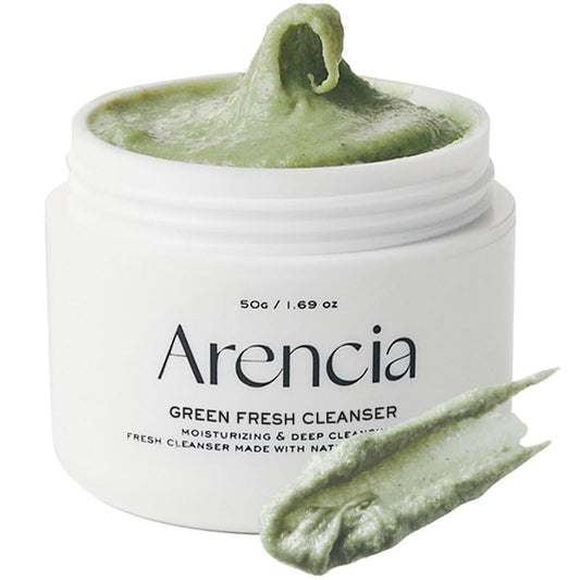 Arencia Korean Rice Mochi Face Cleanser & Daily Scrub - Moisturizing, Brightening & Deep-Cleansing - All Skin Types, Vegan, Organic - with Rice Powder, Rice Water & Green Tea (1.76oz)