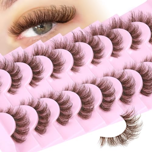 Brown False Eyelashes 6D Wispy Fluffy - 9 Pairs Pack