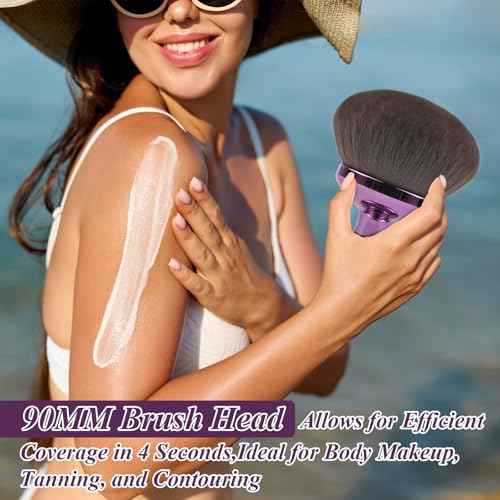 90MM Extra Large Self Tanner Kabuki Makeup Brush ? Ultra Soft Dense Vegan Bristles for Body Makeup, Bronzer & Foundation?Applies Tanning Mousse, Lotion & Self Tanner£¬Wet & Dry (Purple)