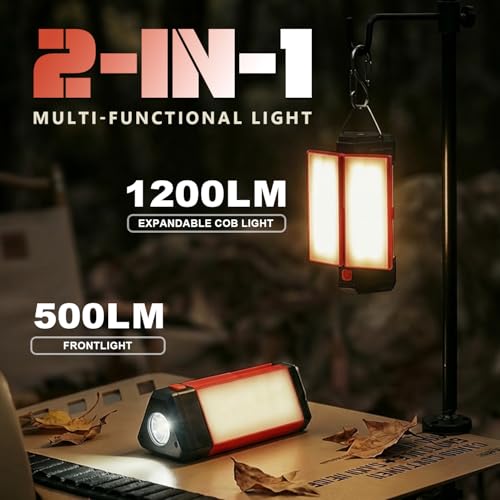 Red Portable Rechargeable Camping Lantern 1200LM LED Work Light with Magnetic Hook