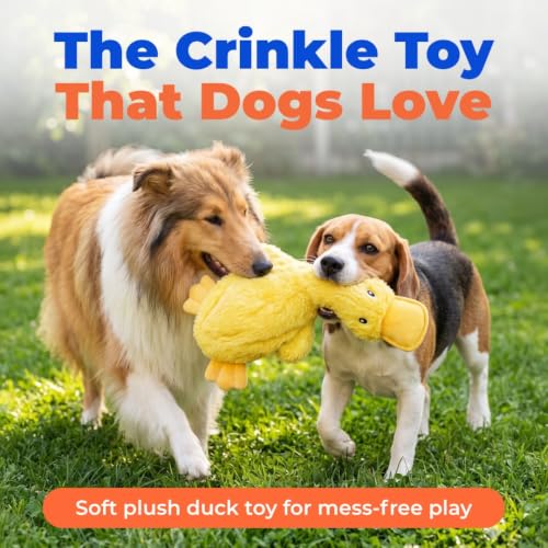 Best Pet Supplies Large Yellow Crinkle Duck Squeaky Dog Toy - Interactive & No Mess