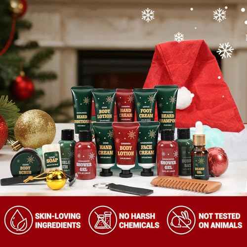 Advent Beauty Calendar for Adults 2025 Rinse & Robust Beard Care Kit Christmas Gifts for Men Skincare Beauty Advent Calendar for Men Christmas 24 Days Countdown Calendar Beard Care Grooming